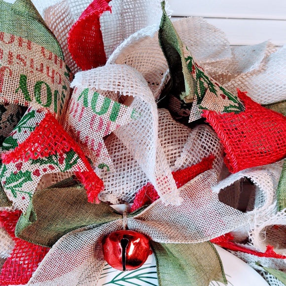 HAND CRAFTED CHRISTMAS BURLAP WREATH 24" "WELCOME TO OUR HOME WOOD SIGN" - Picture 4 of 9